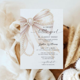 Invitación de Baby Shower Pearl and Bow Sweet Litt