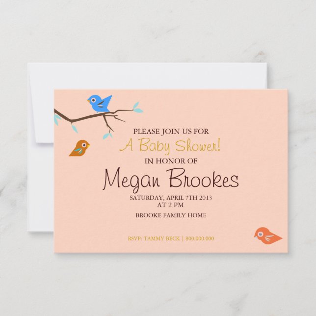 Invitación de Baby Shower | Pequeña beca de Birdie (Anverso)