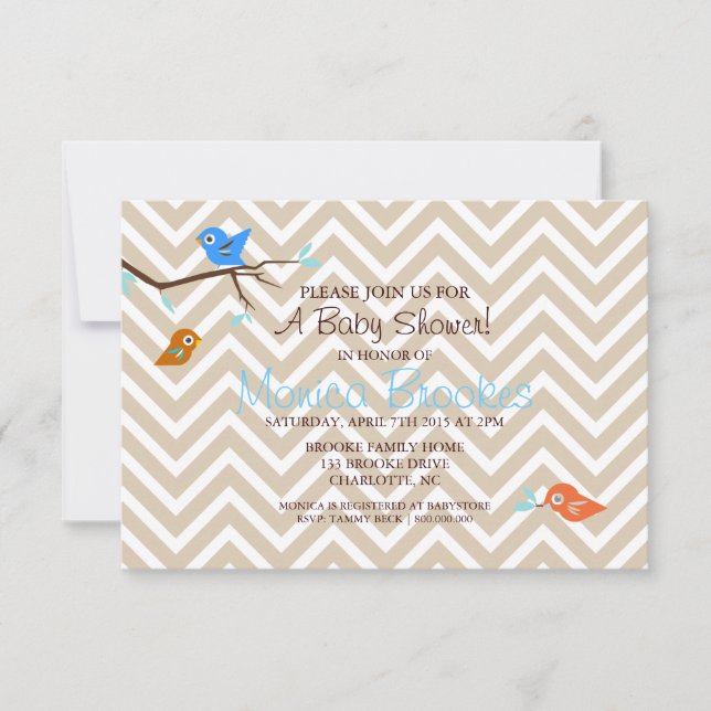 Invitación de Baby Shower| Pequeña Birdie|chevgrbo (Anverso)