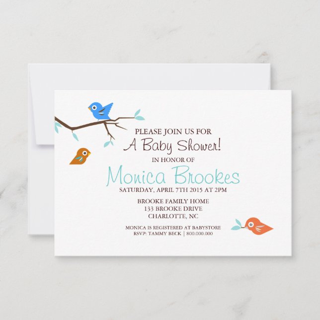 Invitación de Baby Shower | Pequeño birdie Boy Whi (Anverso)