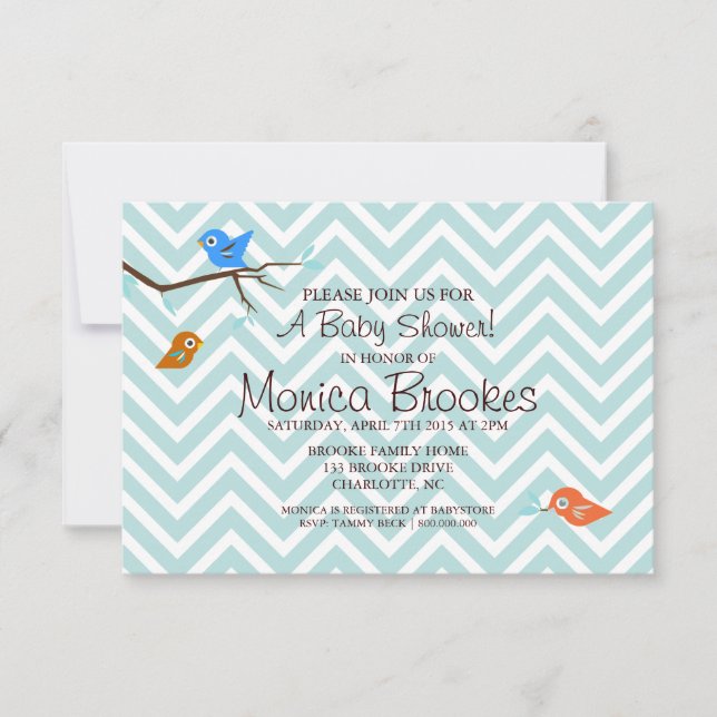 Invitación de Baby Shower | Pequeño Birdie Chevron (Anverso)