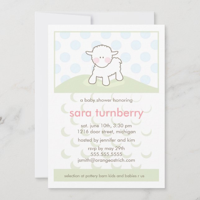 Invitación de Baby Shower - pequeño cordero (Anverso)