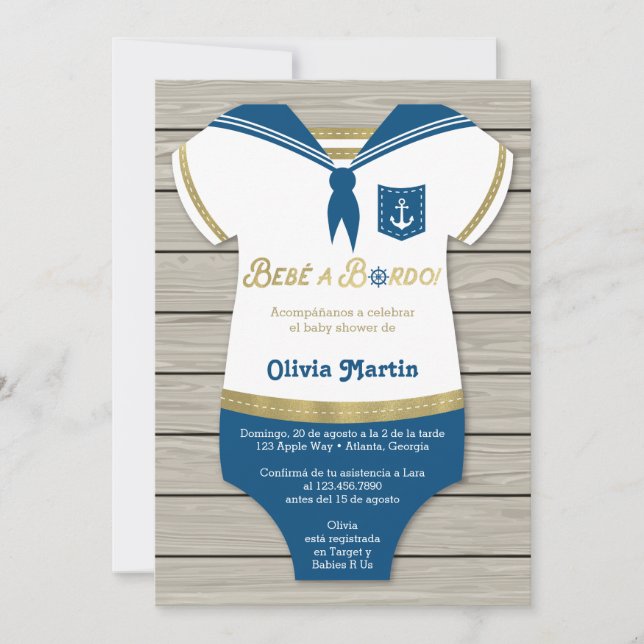 Invitación de Baby Shower, Pequeño marinero (Anverso)