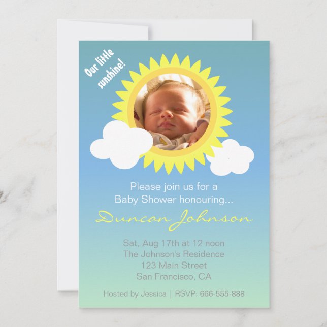 Invitación de Baby Shower: Pequeño sol y nubes (Anverso)