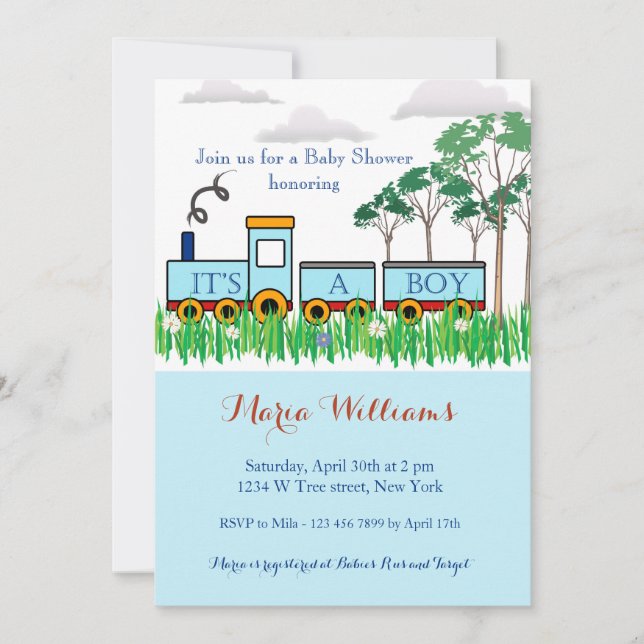 Invitación de Baby Shower - pequeño tren (Anverso)