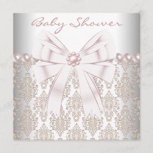 Invitación de Baby Shower Perla Rosa Damask