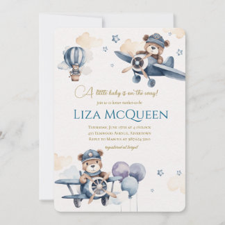 Invitación de baby shower piloto adorable