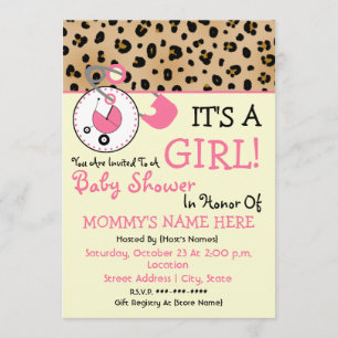 Invitación de Baby Shower: Pin y leopardo de pañal