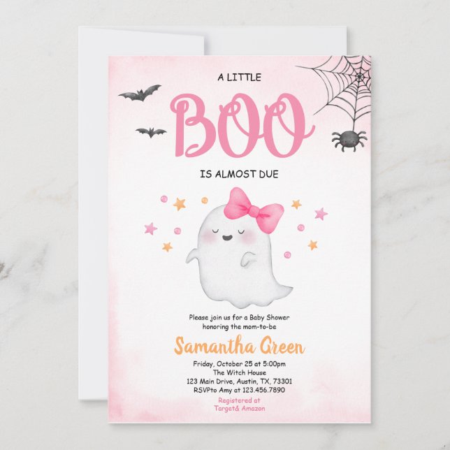 Invitación de Baby Shower Pink A Little Boo (Anverso)