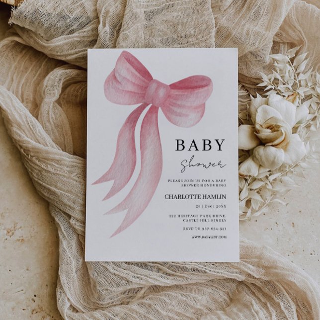 Invitación de Baby Shower Pink Bow (Baby Shower Pink Bow Invitation)