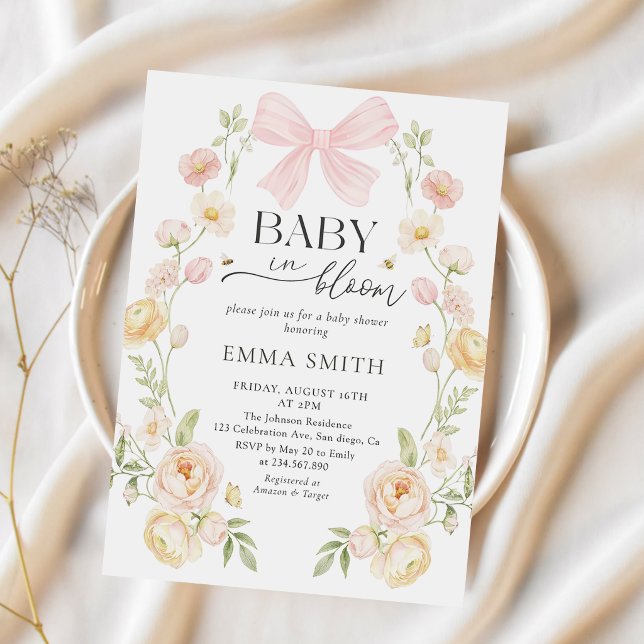 Invitación de Baby Shower Pink Bow Baby in Bloom (Subido por el creador)