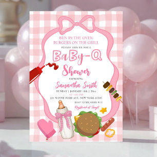 invitación de baby shower Pink Bow Gingham Babyq