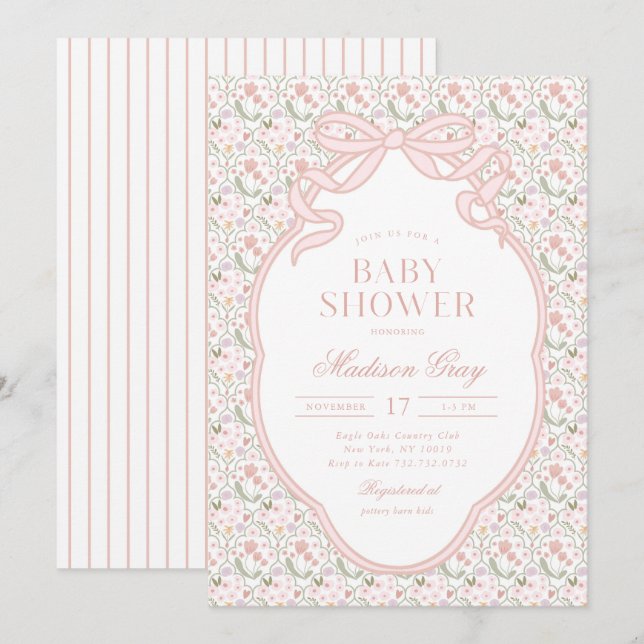 Invitación de baby shower Pink Coquette (Anverso / Reverso)