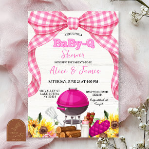 Invitación de baby shower Pink Gingham Bow Baby-Q