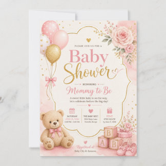 Invitación de Baby Shower Pink Gold para Niña, Acu