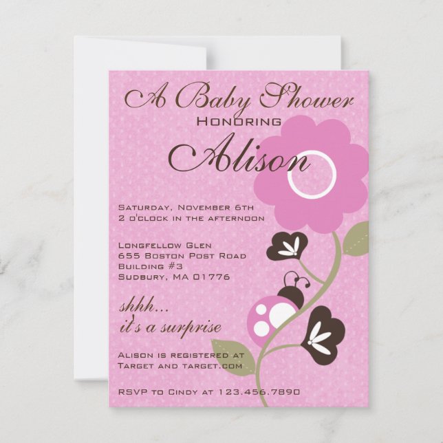 Invitación de Baby Shower Pink Ladybug (Anverso)