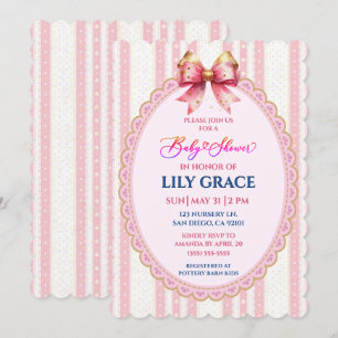 Invitación de Baby Shower Pink Ribbon & Lace