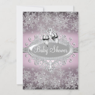 Invitación de Baby Shower Pink Silver Sparkle Snow