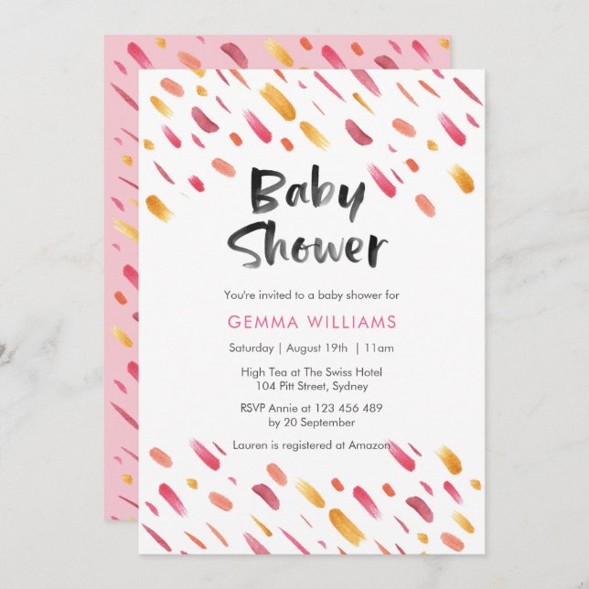 invitación de Baby Shower | Pintura abstracta rosa (Anverso / Reverso)