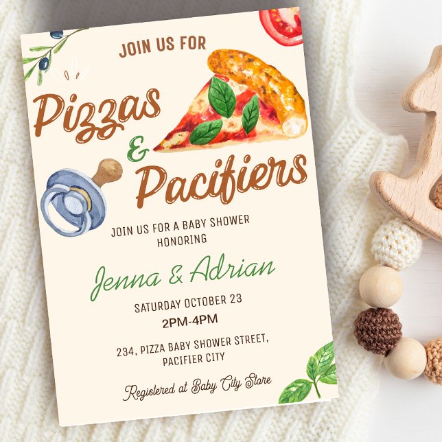 Invitación de Baby Shower Pizza y Pacificadores (Pizzas & Pacifiers Baby Shower Invitation)