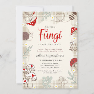 Invitación de Baby Shower Plaid Check Fungi Caraco