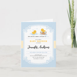 Invitación de Baby Shower plegada a un baño de dur