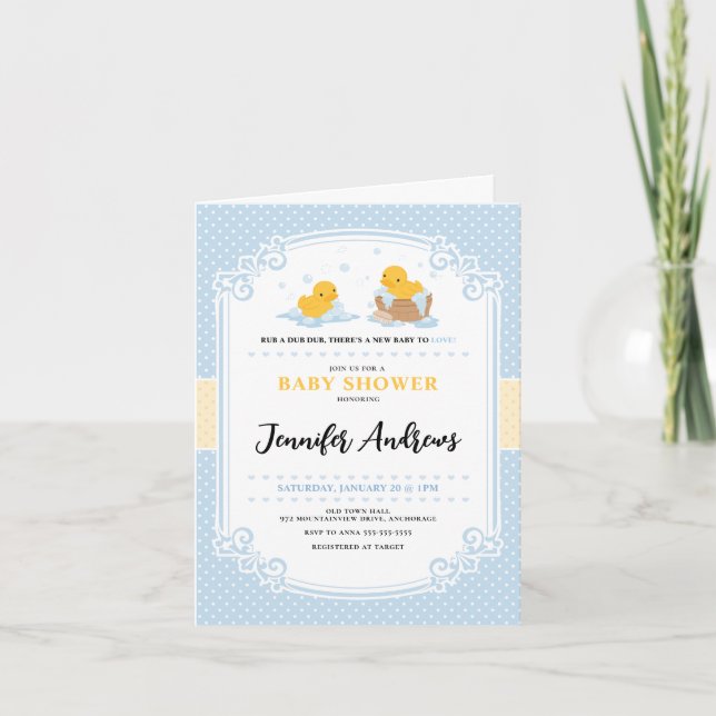 Invitación de Baby Shower plegada a un baño de dur (Anverso)
