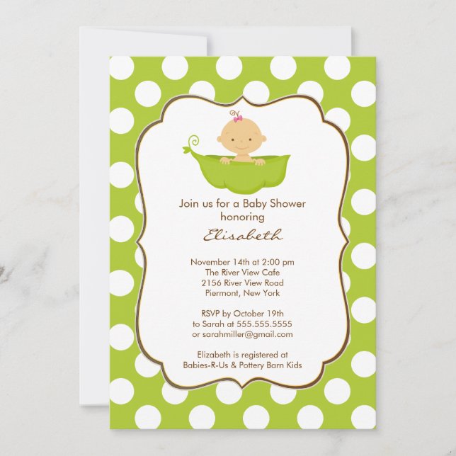 Invitación de Baby Shower poco chica de la vaina (Anverso)