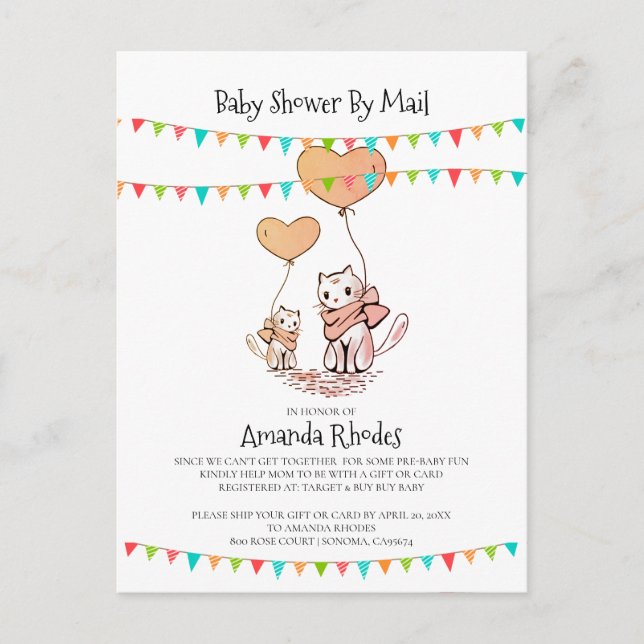 Invitación de Baby Shower Por Correo Mamá Bebé Gat (Anverso)