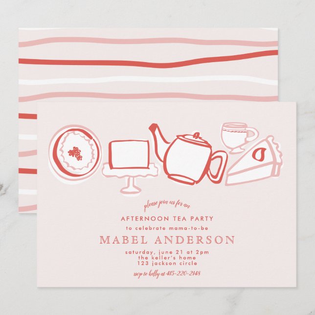 Invitación de Baby Shower por la tarde al té (Anverso / Reverso)