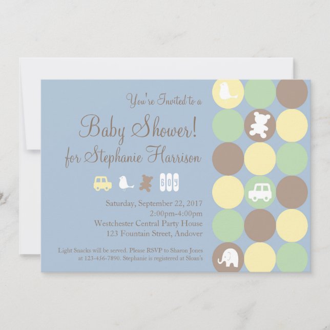 Invitación de Baby Shower Powder Blue Dots Boy (Anverso)
