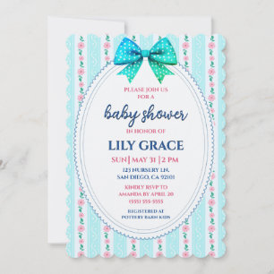 Invitación de Baby Shower Preppy con Lazo Azul y F