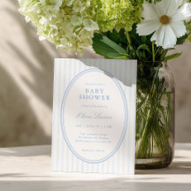 Invitación de Baby Shower Preppy con Rayas Azules