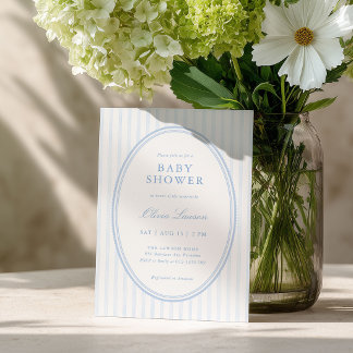 Invitación de Baby Shower Preppy con Rayas Azules