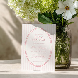 Invitación de Baby Shower Preppy con Rayas Rosadas