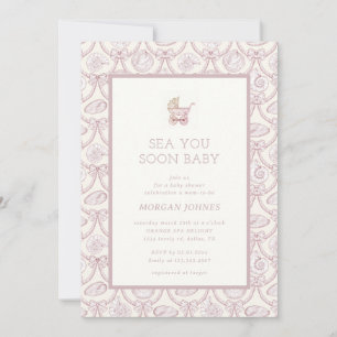Invitación de Baby Shower Preppy Couquette Costera
