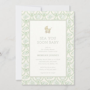 Invitación de Baby Shower Preppy Couquette Costera