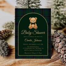 Invitación de baby shower preppy de oso de peluche