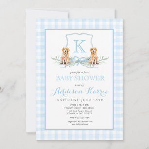 Invitación de baby shower Preppy Dog Gingham Crest