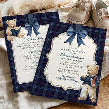 Invitación de Baby Shower Preppy Tartán de Osito d