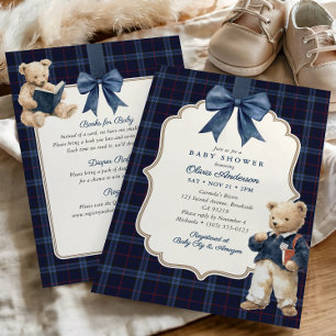 Invitación de Baby Shower Preppy Tartán de Osito d