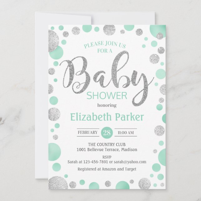 Invitación de Baby Shower - puntos de plata de la  (Anverso)