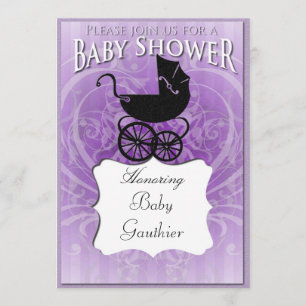Invitación de Baby Shower púrpura para portaavione