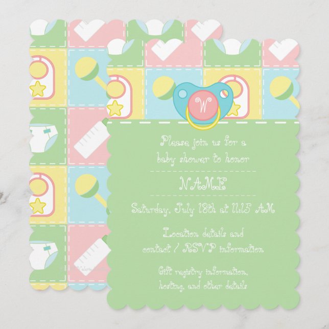 Invitación de Baby Shower Quilt para bebés (Anverso / Reverso)