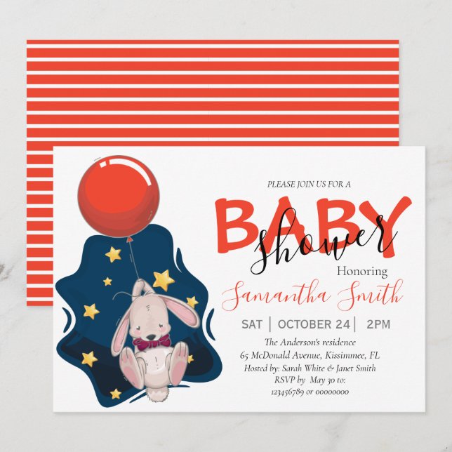 Invitación de Baby Shower Rabbit (Anverso / Reverso)