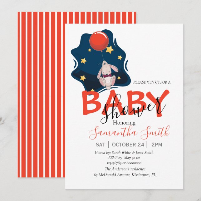 Invitación de Baby Shower Rabbit (Anverso / Reverso)
