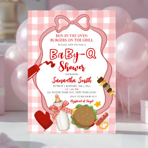 Invitación de baby shower Red Bow Gingham Babyq