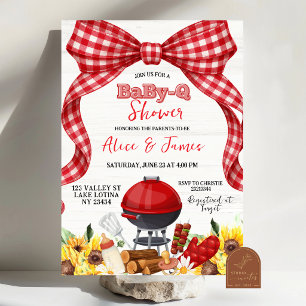 Invitación de baby shower Red Gingham Bow Baby-Q