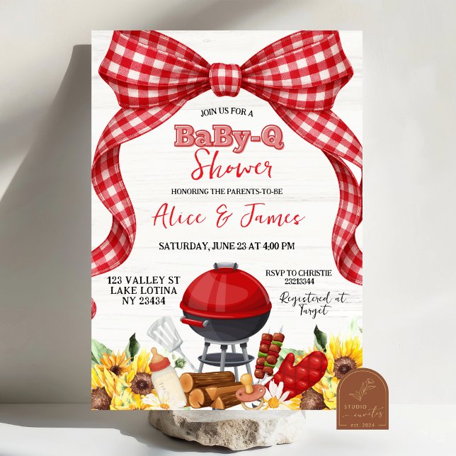 Invitación de baby shower Red Gingham Bow Baby-Q (Subido por el creador)