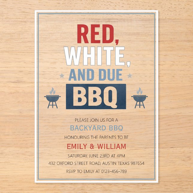 Invitación de Baby Shower Red White and Due BBQ (Anverso)